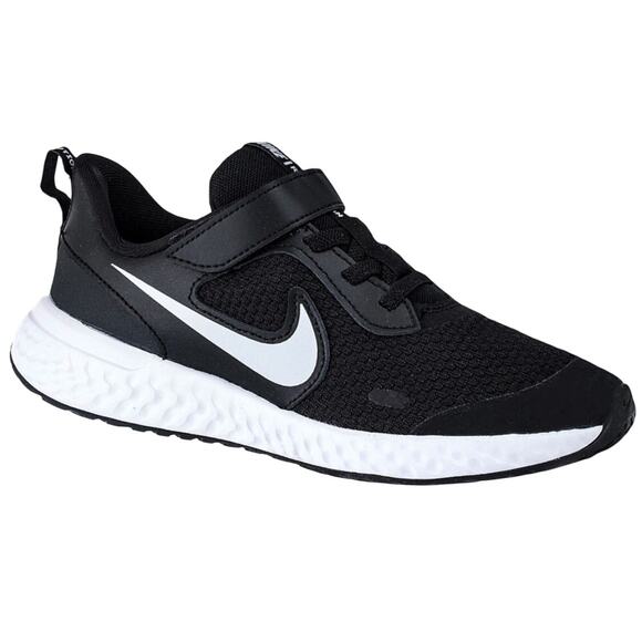 Nike Revolution 5 Black White Slip On Running Shoes Youth Girls 2.5 Mesh Sneaker - Picture 1 of 10